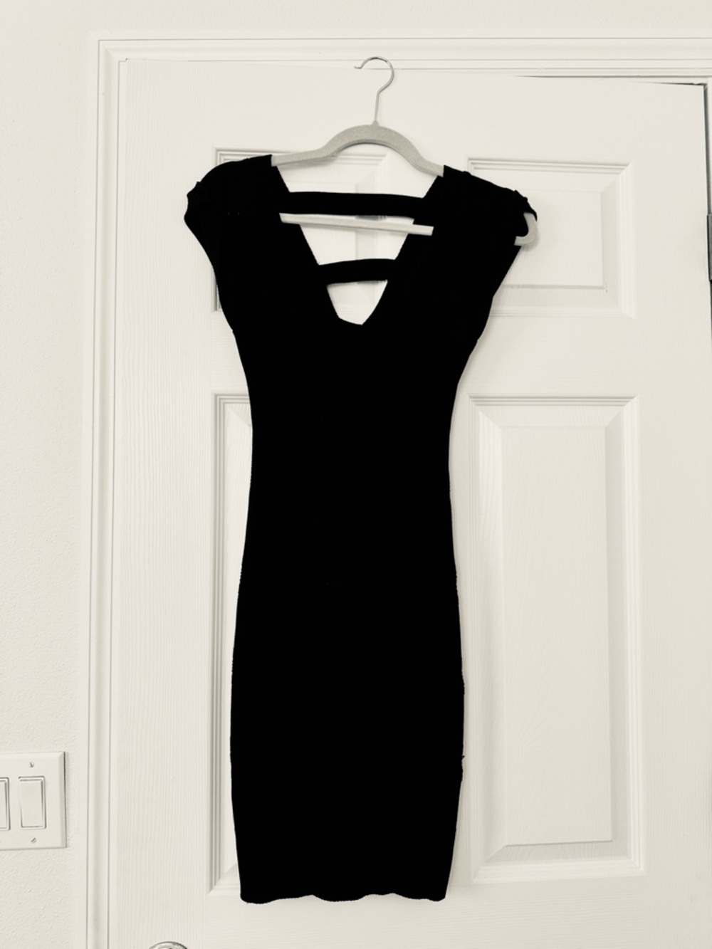 Bebe Classic Black Women's Bodycon Dress with Straps V-Neck